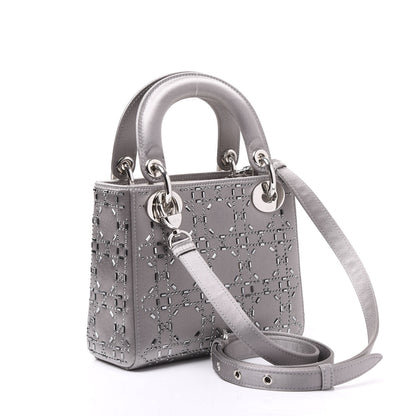Christian Dior Satin Crystal Cannage Mini Lady Dior Gray 2 of 8