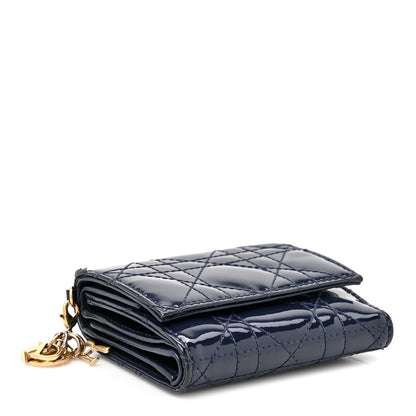 Christian Dior Patent Cannage Lady Dior Medium Wallet Navy 4 of 8