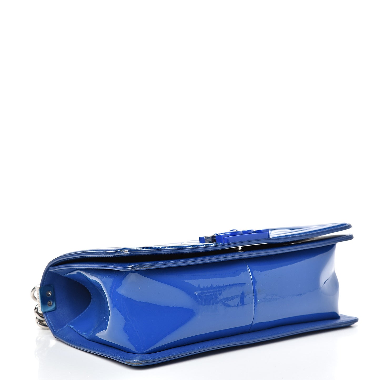 Patent Calfskin Quilted Medium Plexiglass Boy Flap Blue