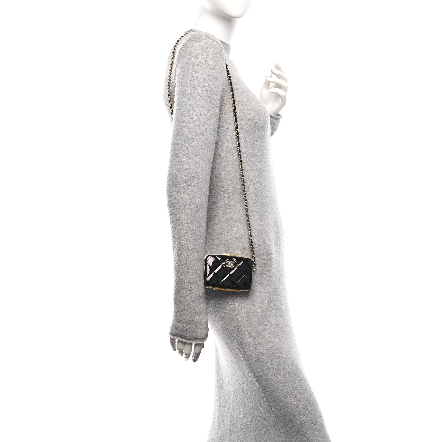 Chanel Glazed Goatskin Quilted Small Box With Chain Black 2 of 10