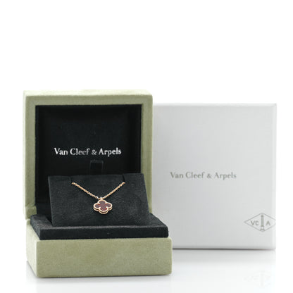 Van Cleef & Arpels 18K Rose Gold Carnelian Sweet Alhambra Pendant Necklace 5 of 5