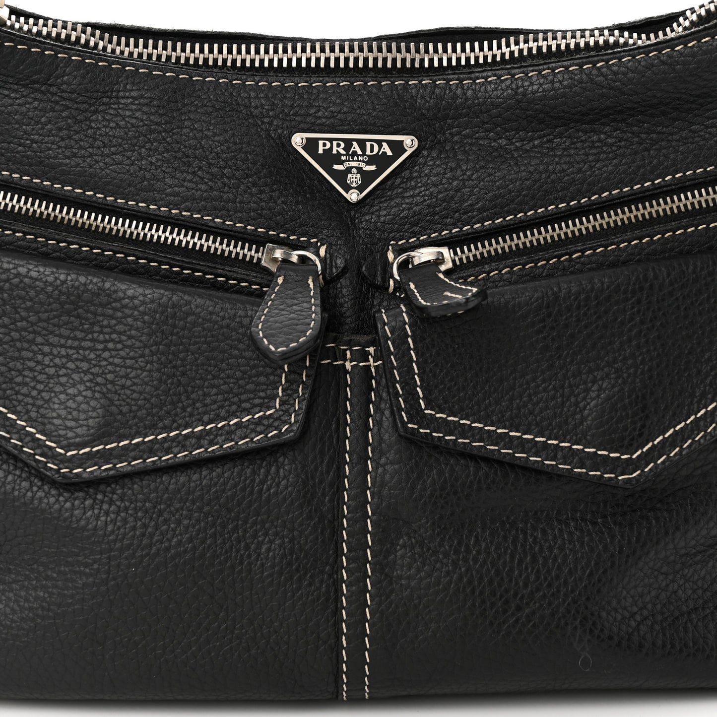 Vitello Front Pockets Shoulder Bag Black