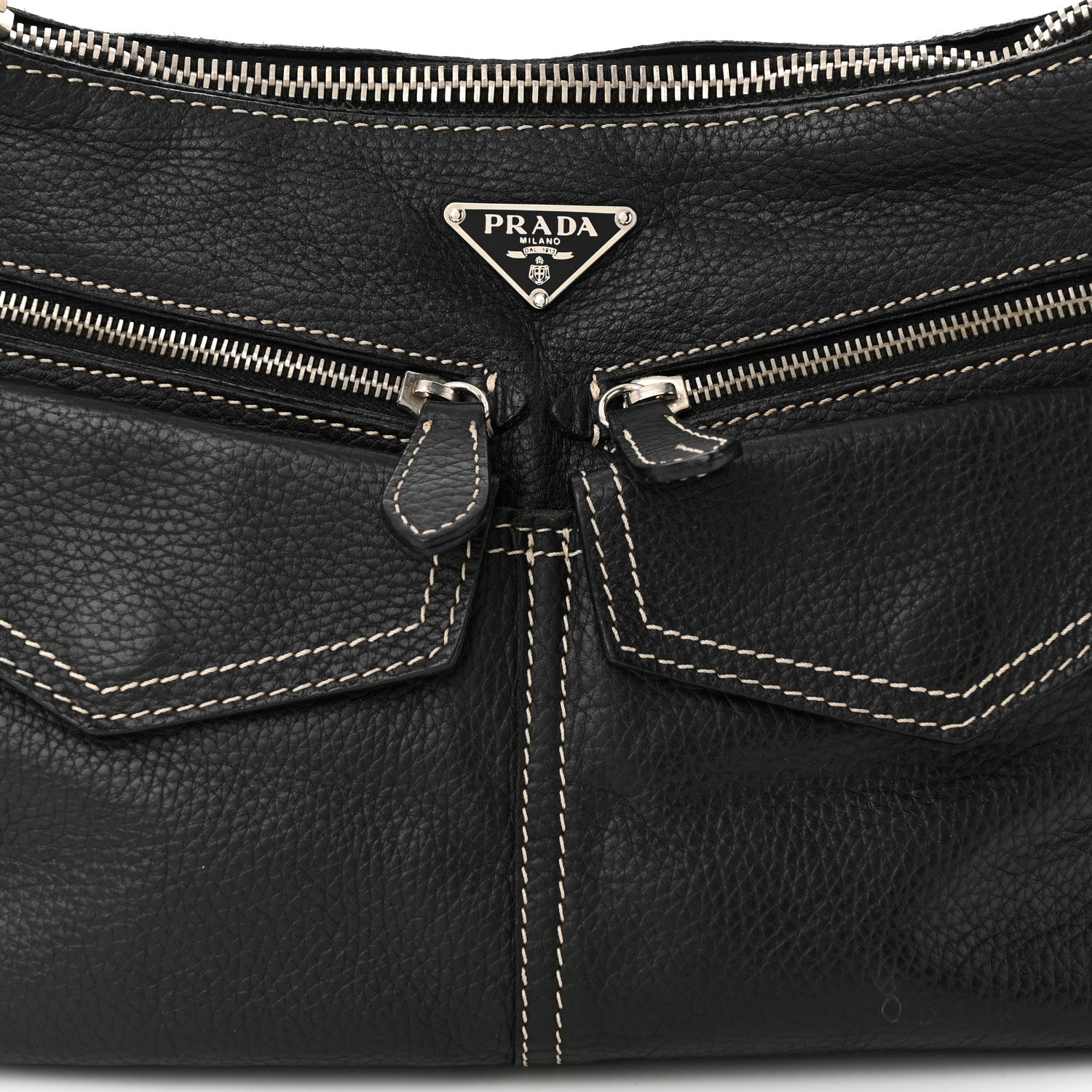 Prada Vitello Front Pockets Shoulder Bag Black 8 of 11