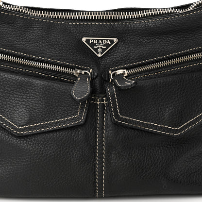 Prada Vitello Front Pockets Shoulder Bag Black 8 of 11