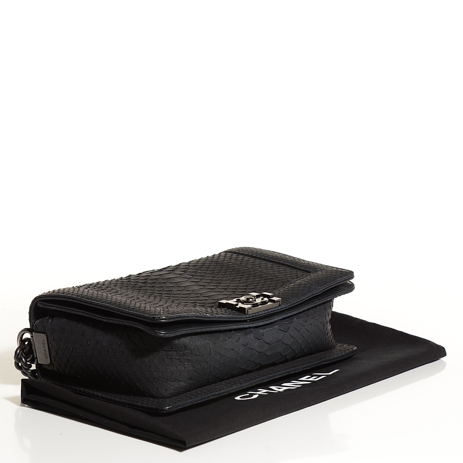 Chanel Matte Python New Medium Boy Flap Black 4 of 7