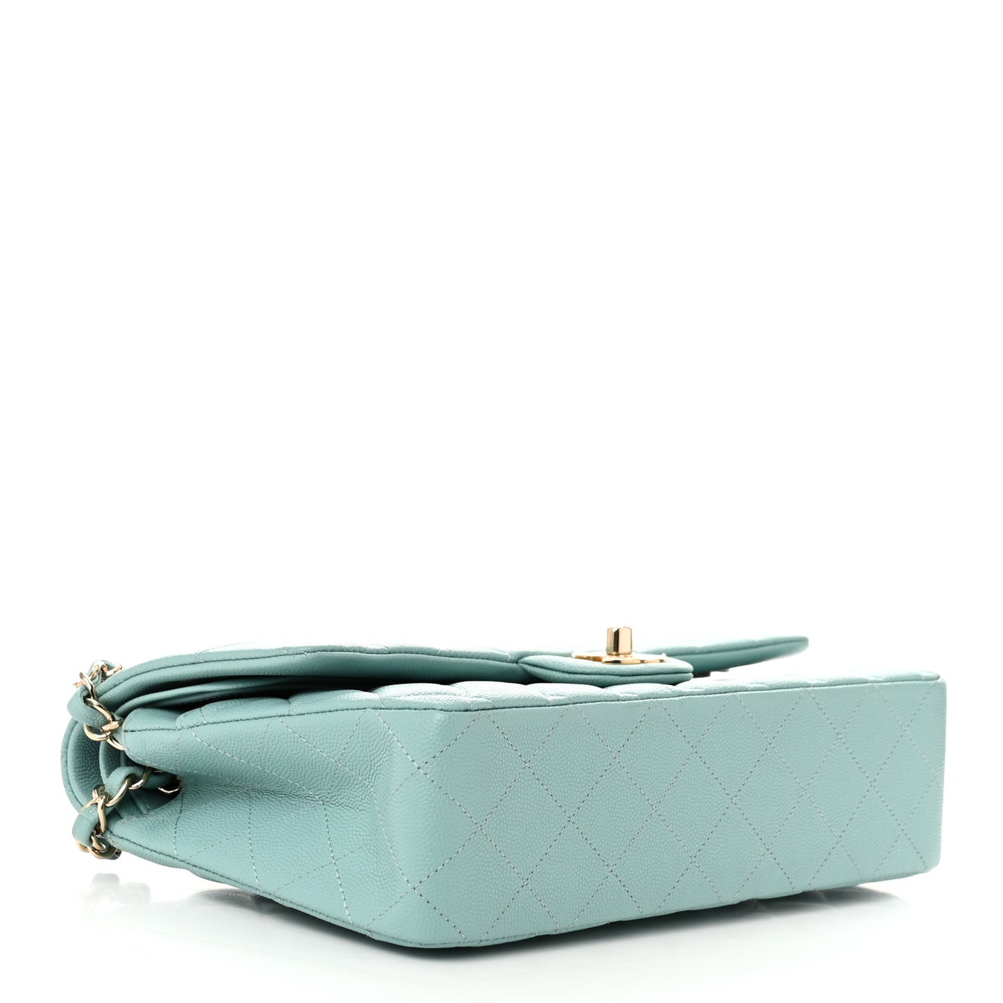Caviar Quilted Medium Double Flap Light Blue