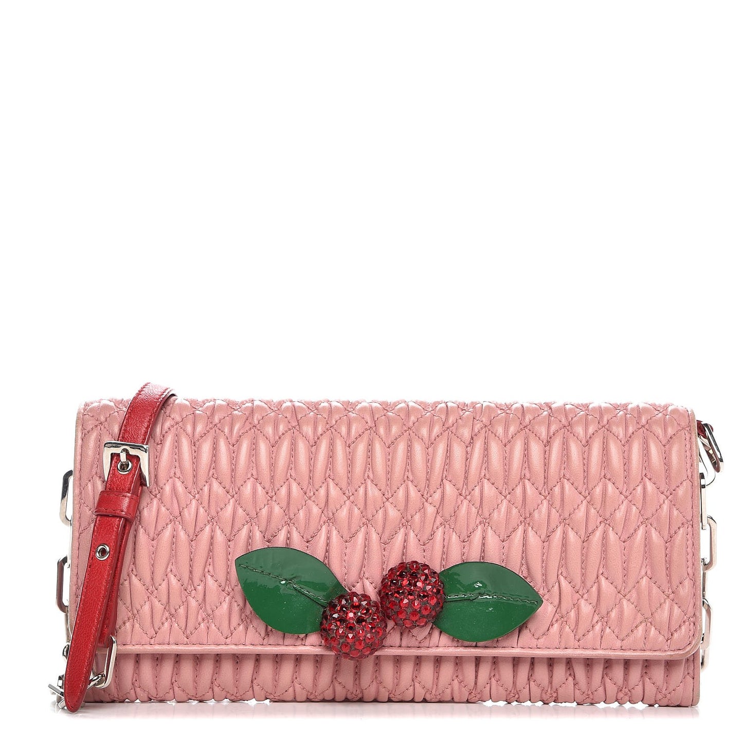 Nappa Matelasse Crystal Cherry Wallet On Chain Rosa