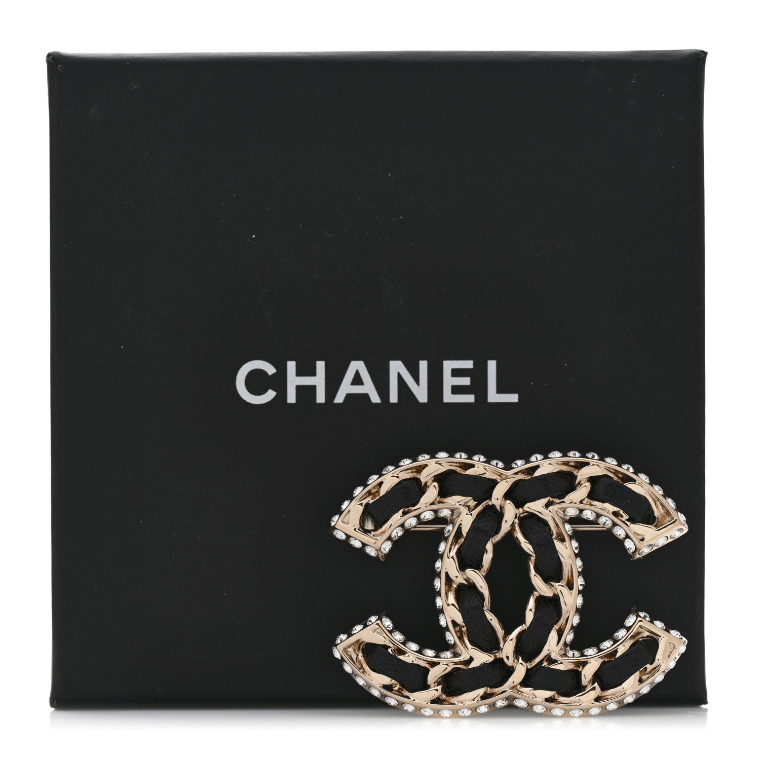 Chanel Lambskin Crystal CC Chain Brooch Black Gold 5 of 5