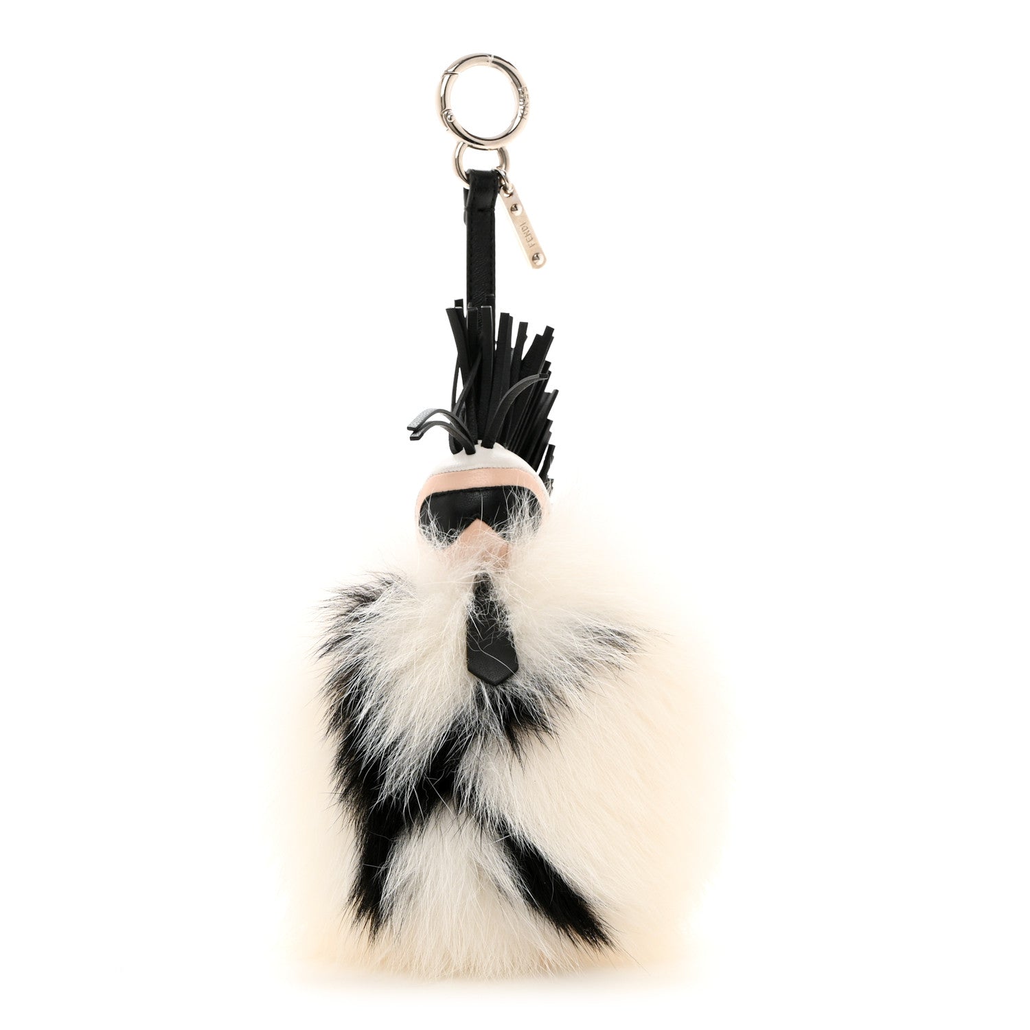 Fendi Lambskin Fox Fur Super Karlito Pom Pom Bag Charm Black White 1 of 4