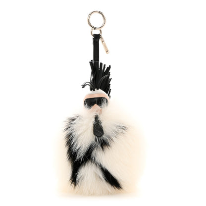 Fendi Lambskin Fox Fur Super Karlito Pom Pom Bag Charm Black White 1 of 4