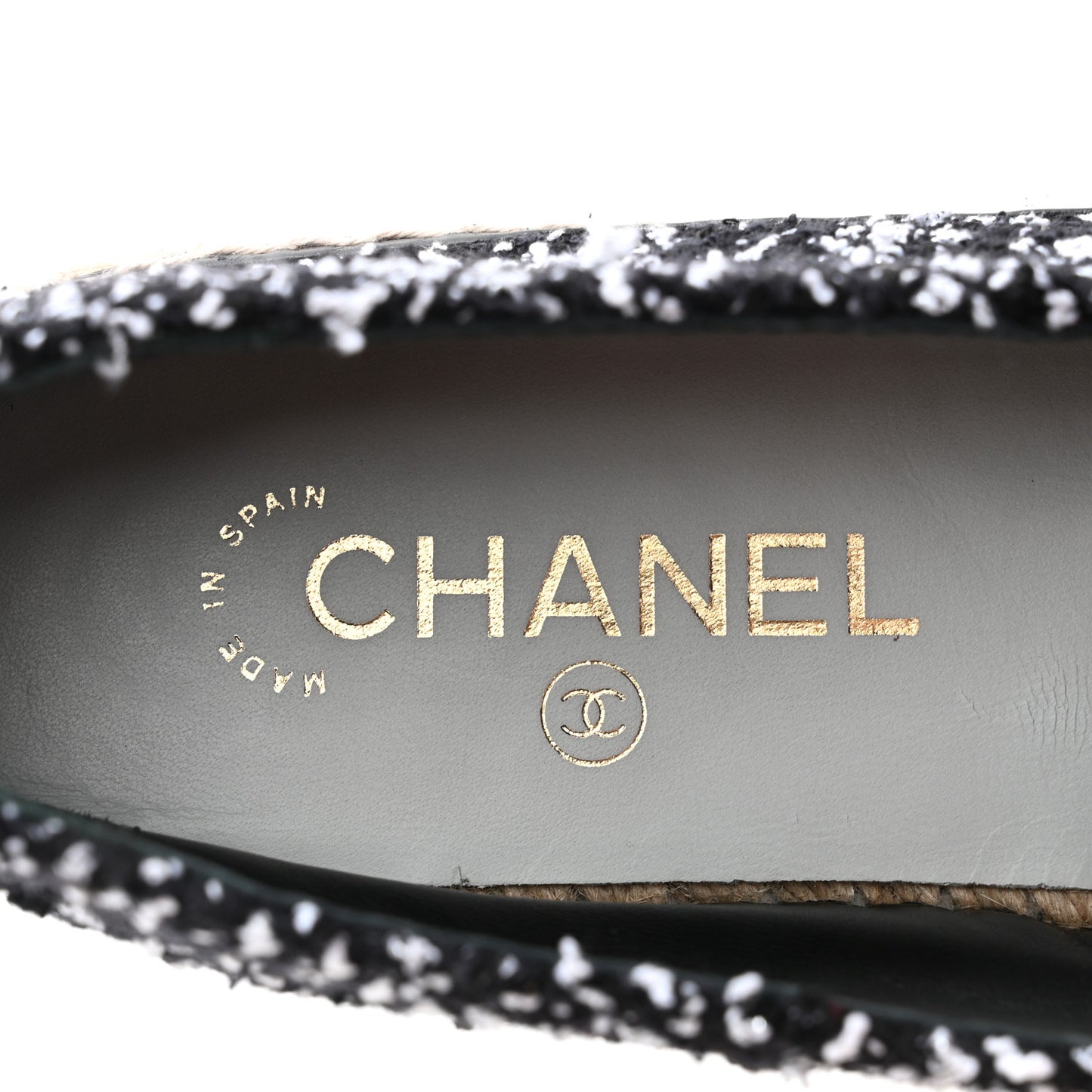 Tweed Lambskin Patent CC Espadrilles 40 Black White