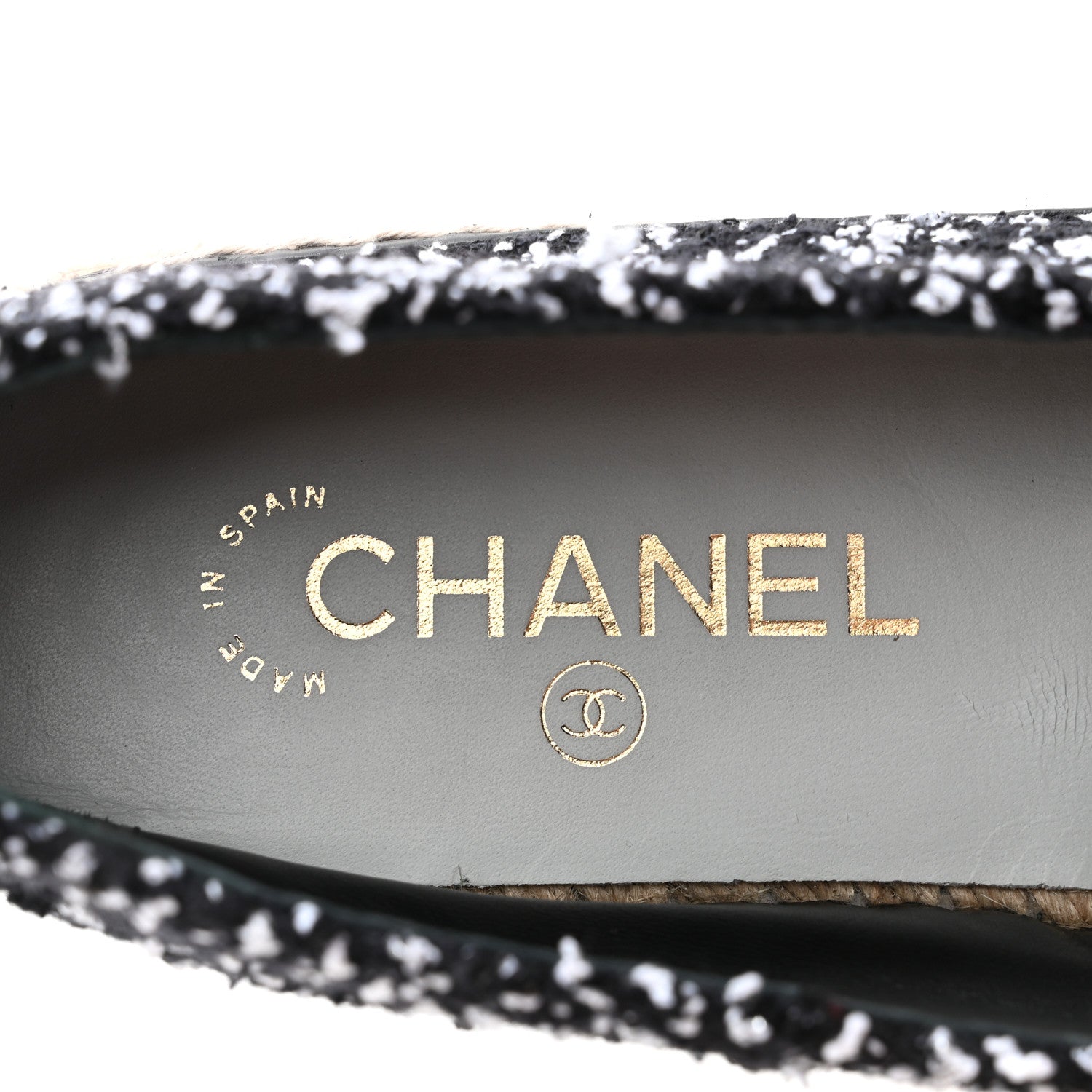 Chanel Tweed Lambskin Patent CC Espadrilles 40 Black White 6 of 9