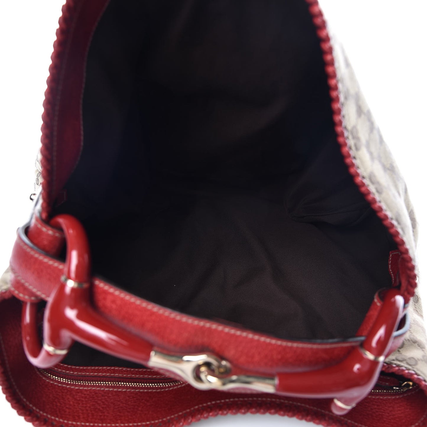 Monogram Large Horsebit Chain Hobo Red