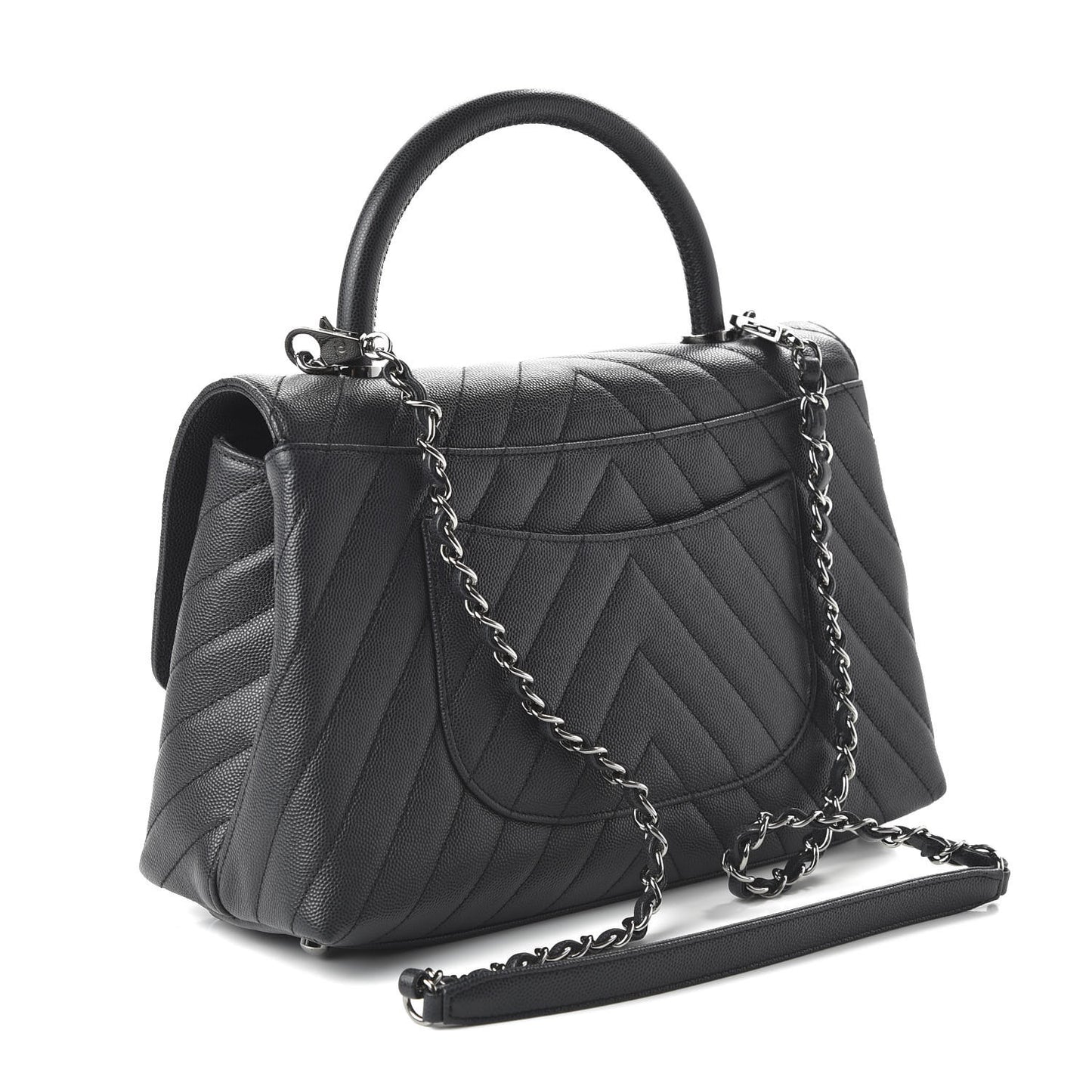Caviar Chevron Quilted Small Coco Handle Flap Dark Grey