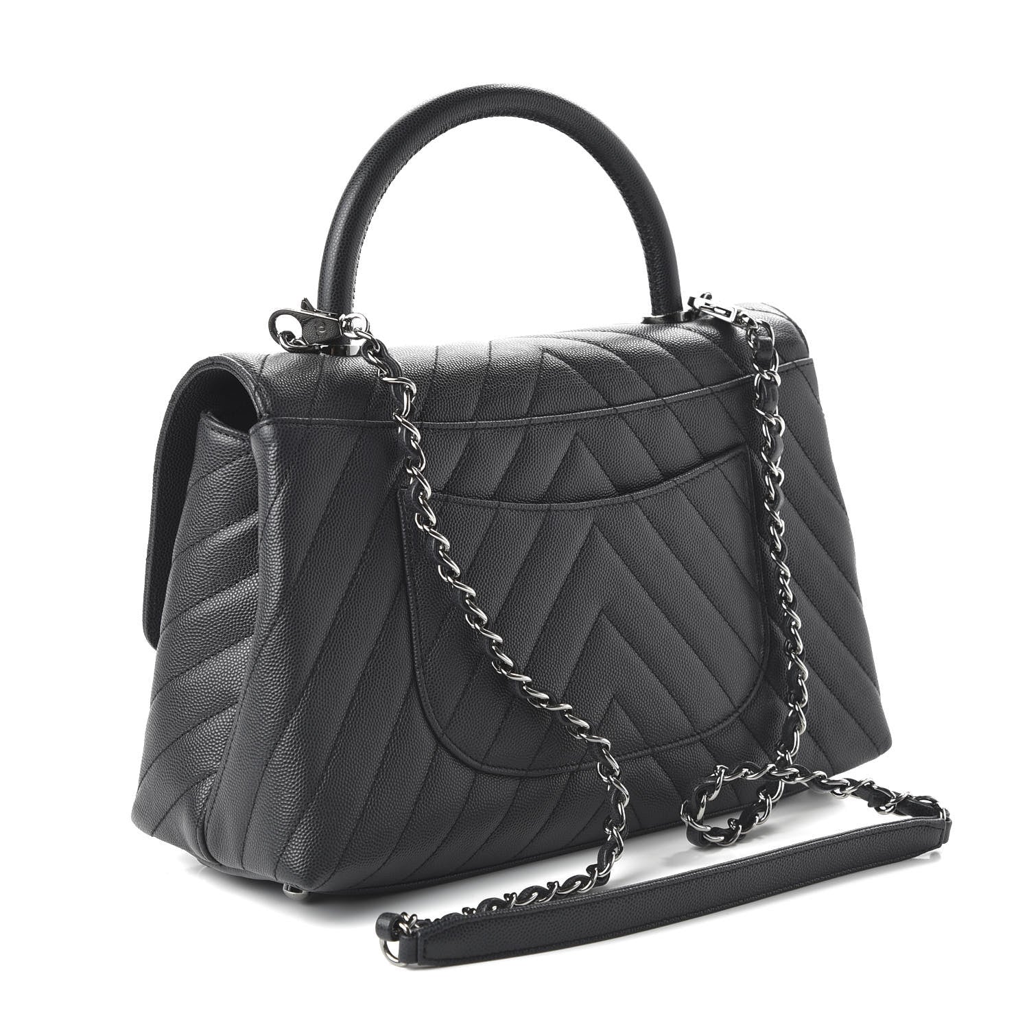 Chanel Caviar Chevron Quilted Small Coco Handle Flap Dark Grey 4 of 12