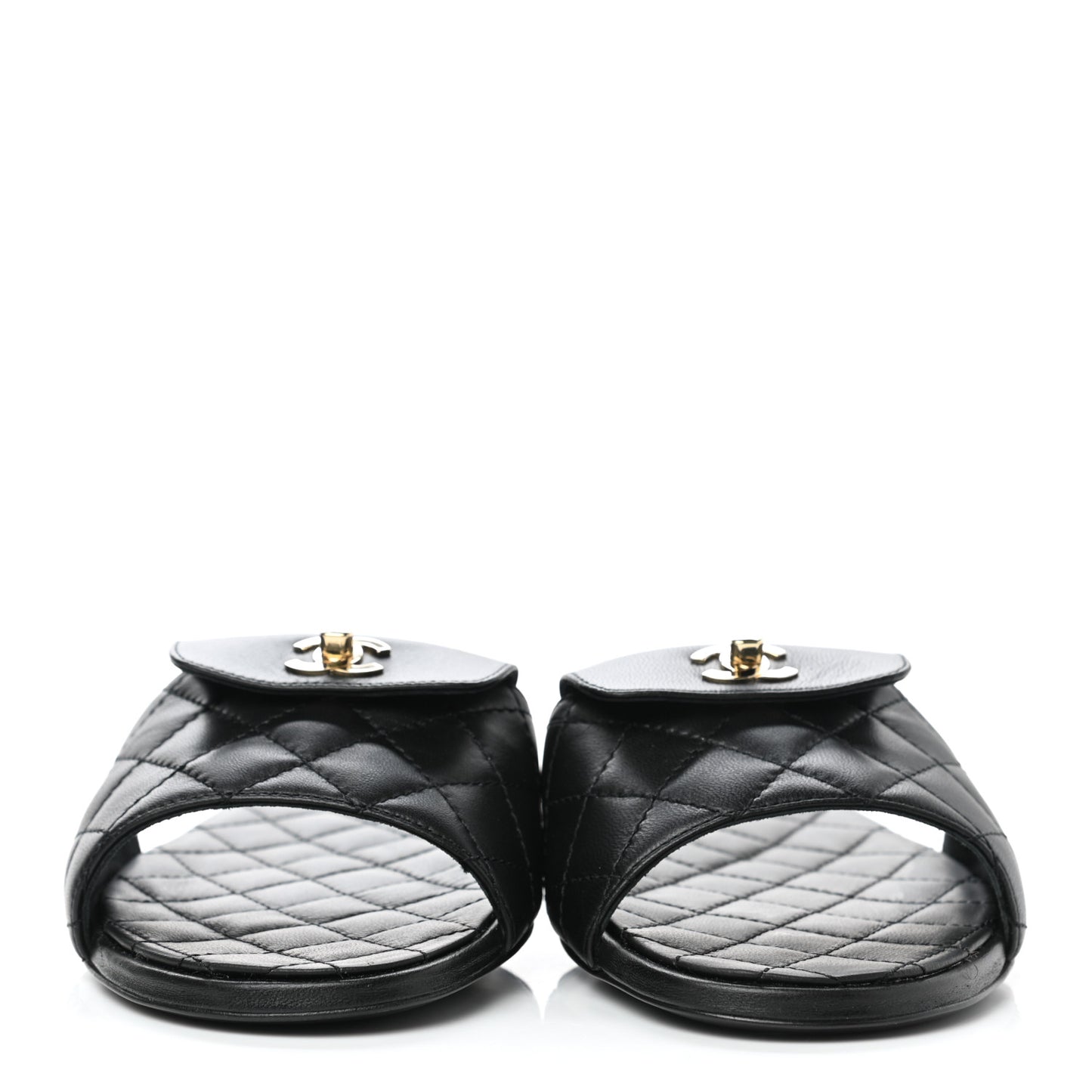 Lambskin Quilted CC Turnlock Sandals 40.5 Black