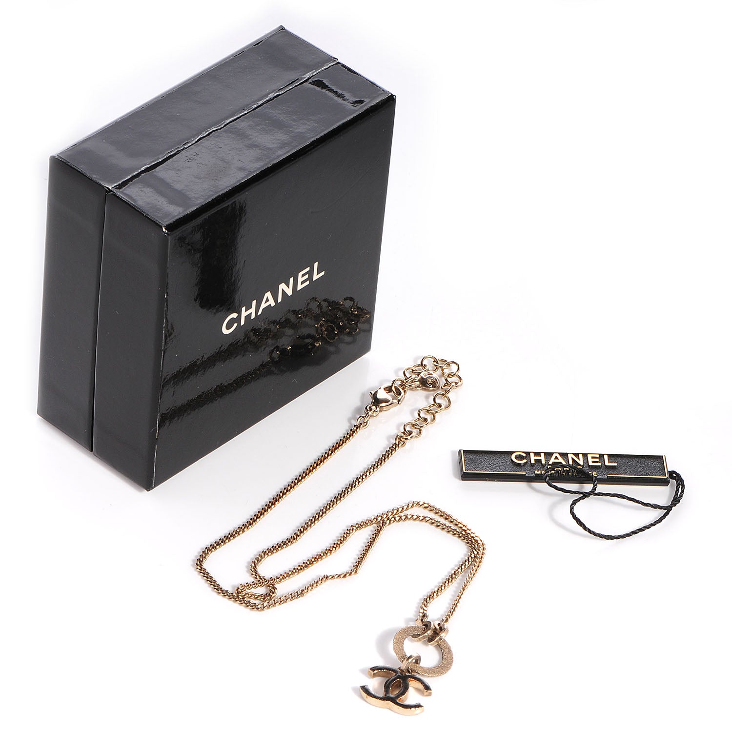 Chanel Textured Ring Enamel CC Necklace Black 6 of 6