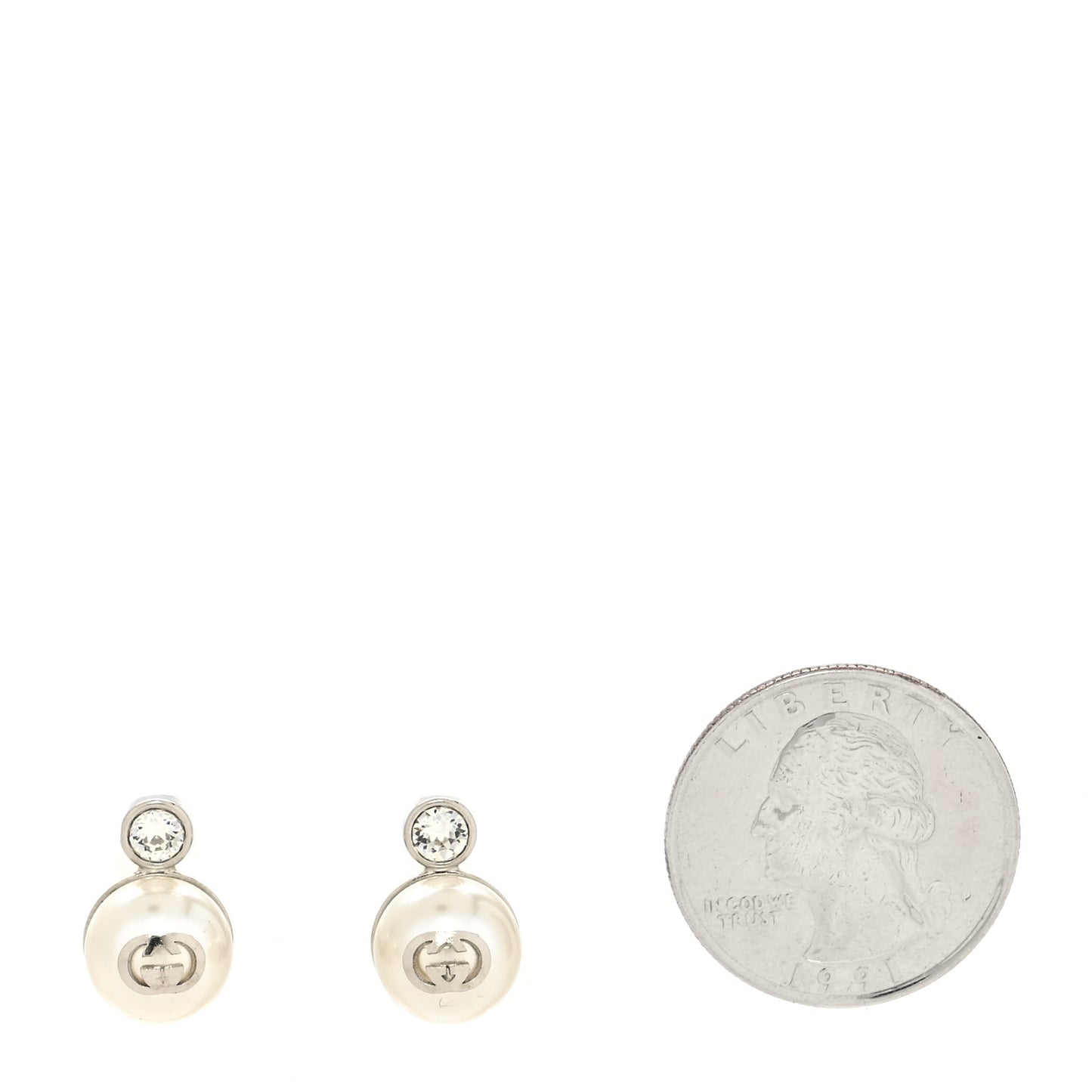 Metal Pearl Interlocking G Clip On Earrings Silver