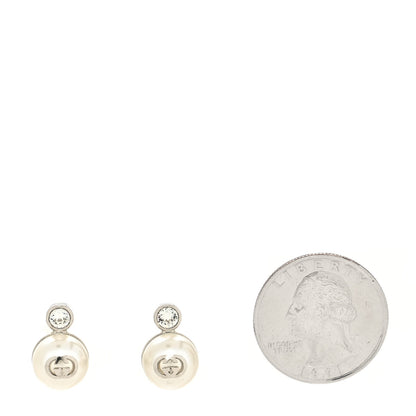 Gucci Metal Pearl Interlocking G Clip On Earrings Silver 2 of 4