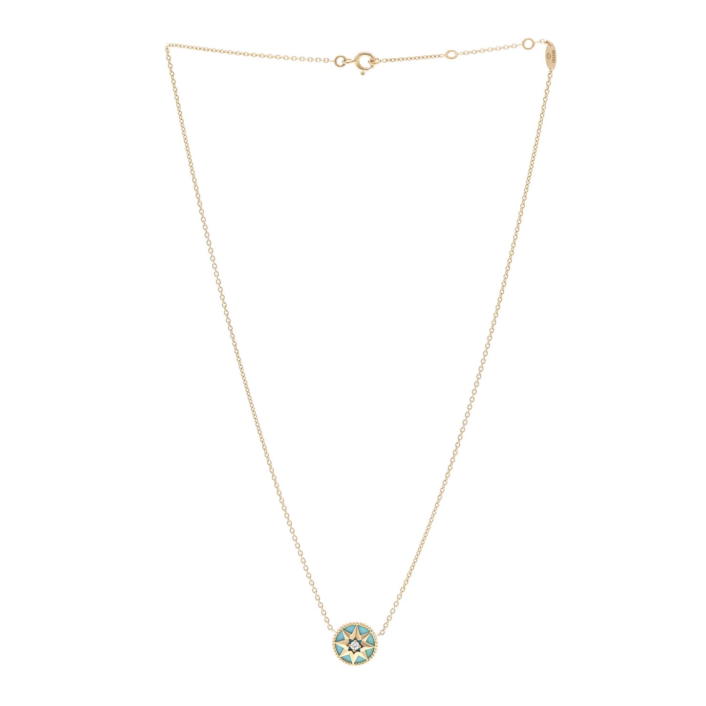 18K Yellow Gold Diamond Turquoise Rose Des Vents Necklace