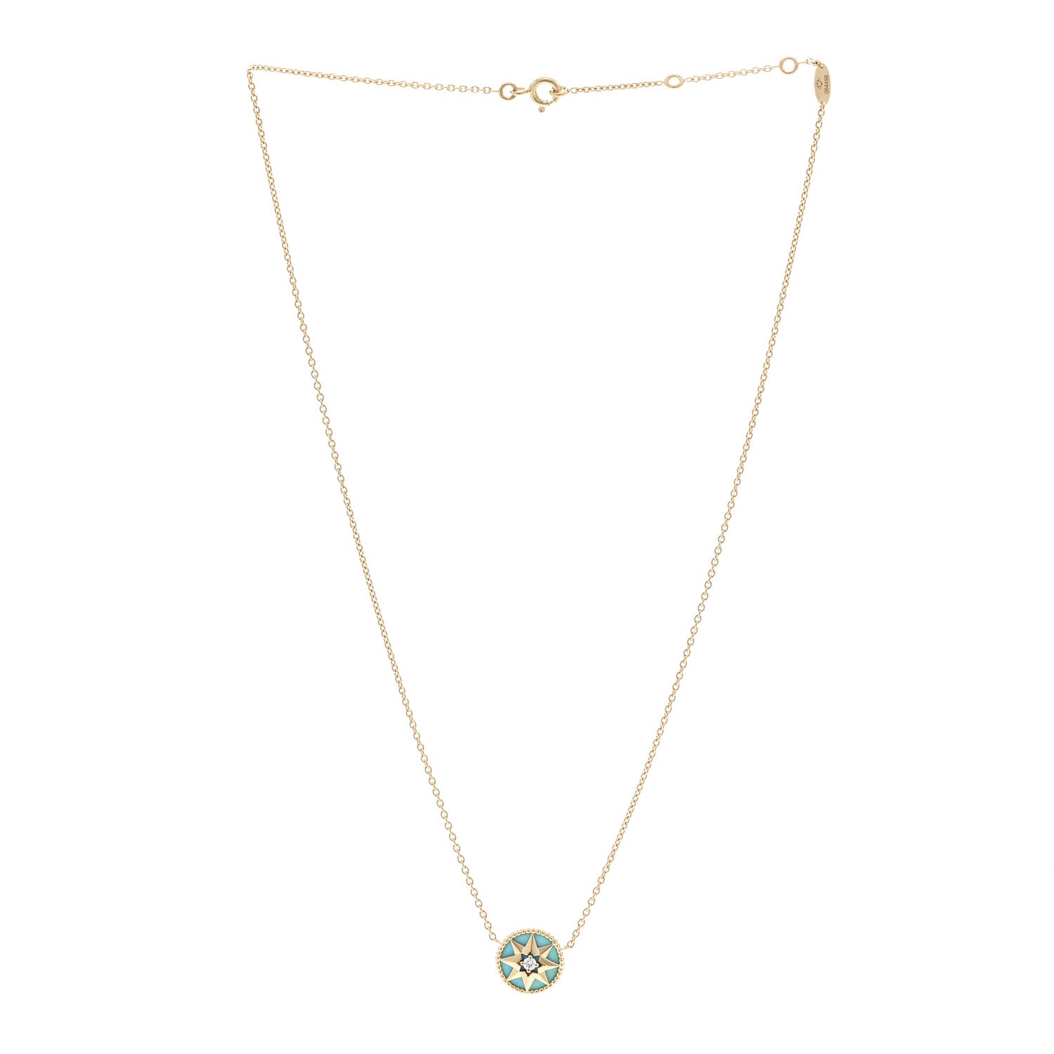 Christian Dior 18K Yellow Gold Diamond Turquoise Rose Des Vents Necklace 3 of 5