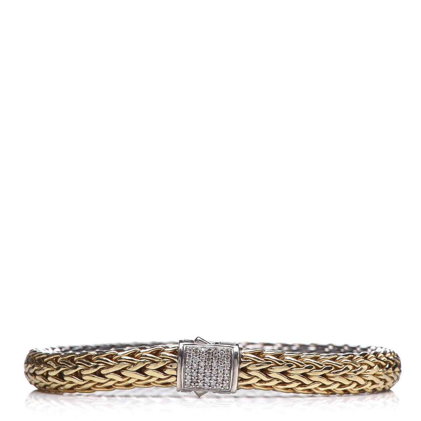 Sterling Silver 18K Yellow Gold Diamond 7.5mm Classic Chain Reversible Bracelet