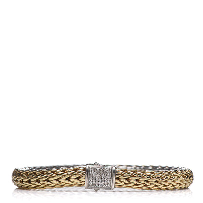 John Hardy Sterling Silver 18K Yellow Gold Diamond 7.5mm Classic Chain Reversible Bracelet 1 of 5
