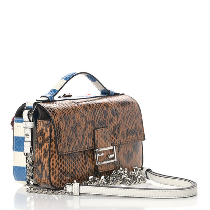 Fendi Ayers Vitello Flowerland Elaphe Embossed Striped Studded Micro Double Baguette Curacoa Nocciola Multicolor 2 of 5