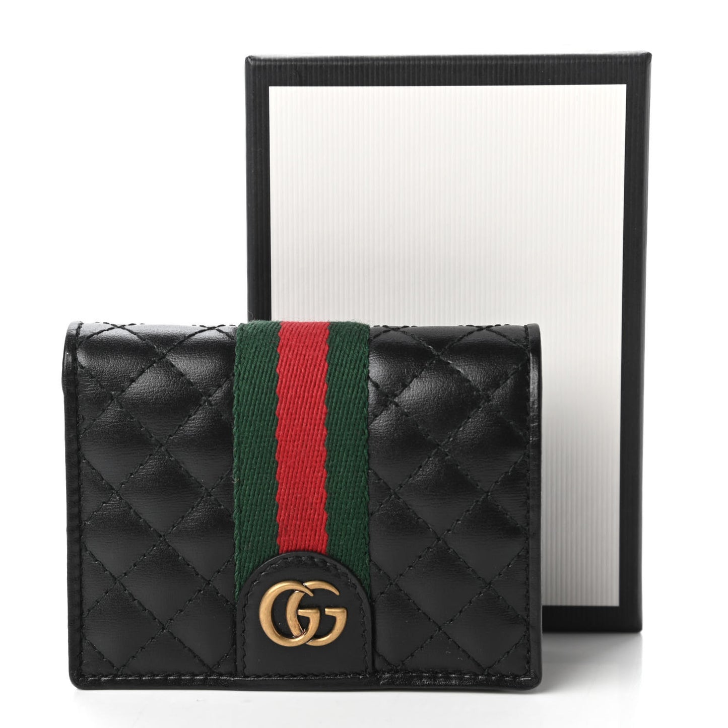 Calfskin Web Trapuntata GG Marmont Card Case Wallet Black