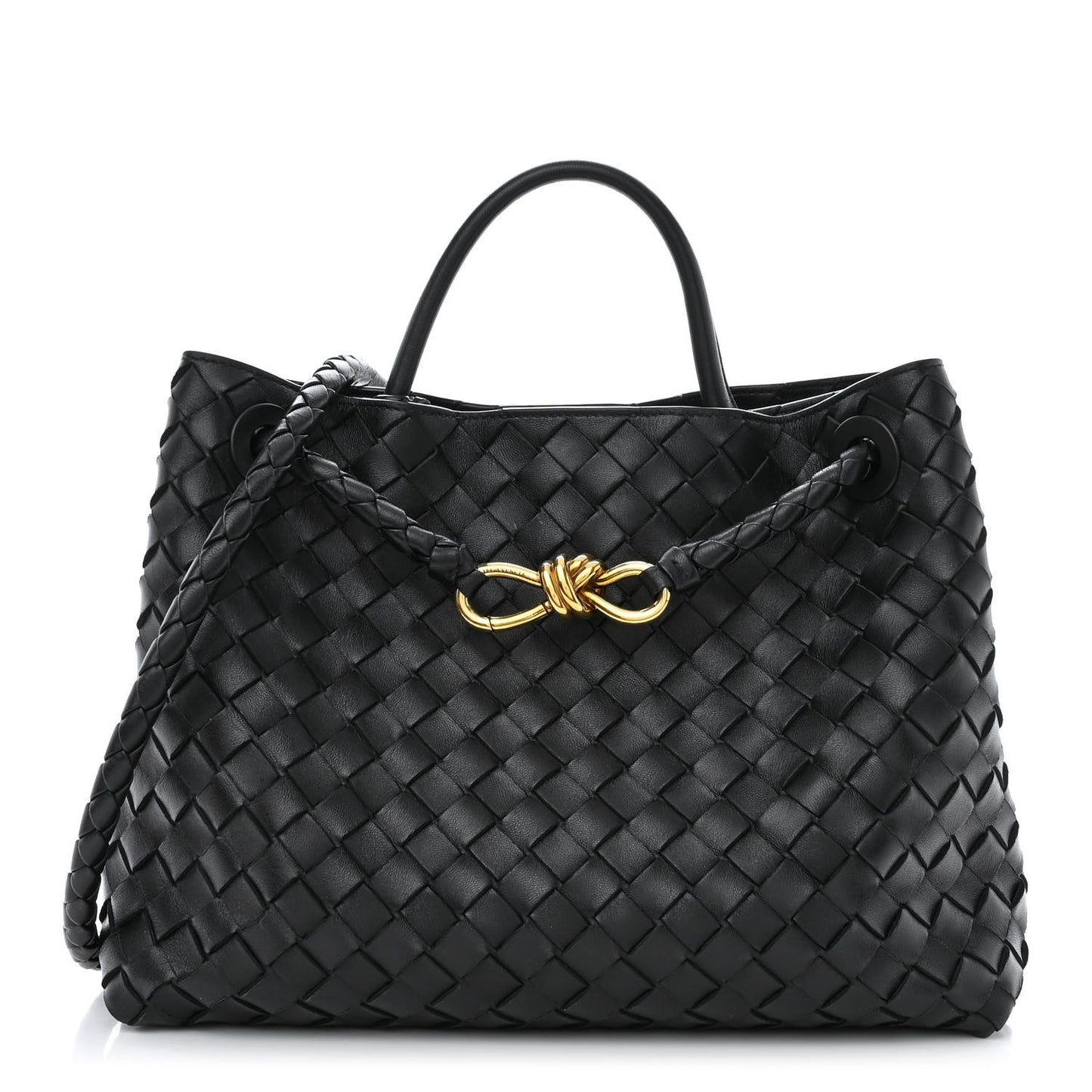 Nappa Intrecciato Medium Andiamo Shoulder Bag Black