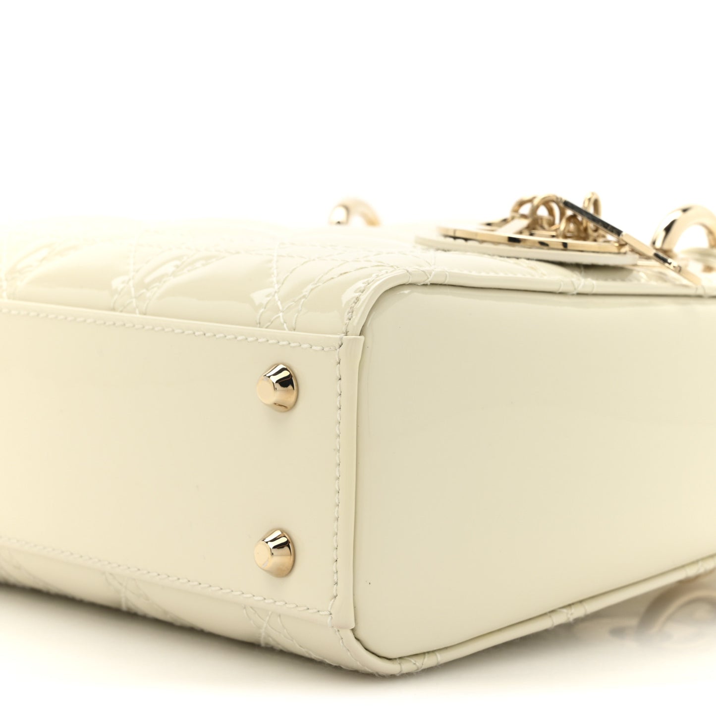 Patent Cannage Mini Lady Dior Ivory