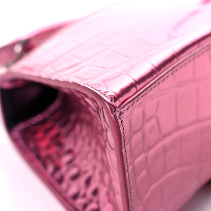 Balenciaga Metallic Shiny Calfskin Crocodile Embossed Hourglass Top Handle Bag XS Pink 10 of 18