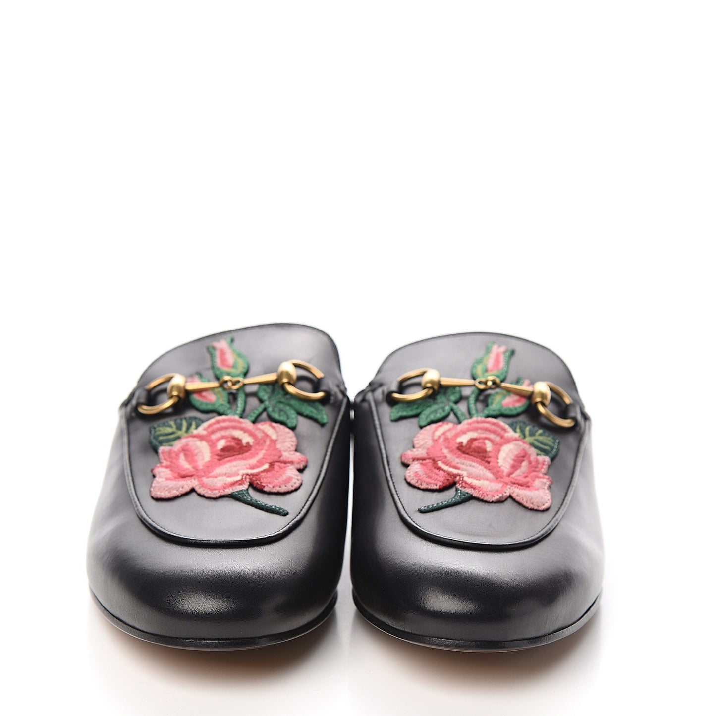 Calfskin Flower Embroidered Princetown Slippers 39.5 Black
