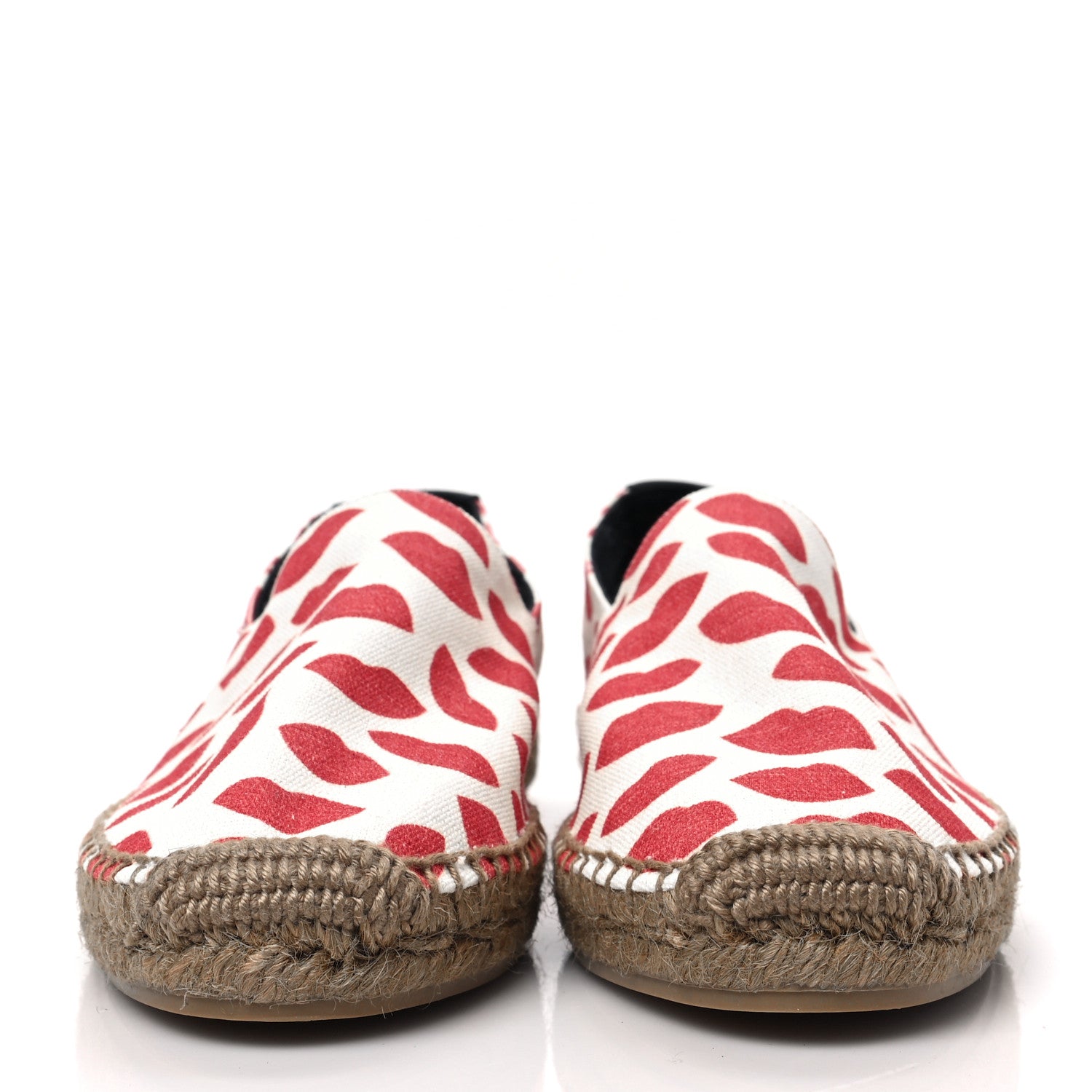 Saint Laurent Lip Print Canvas Espadrilles 39.5 Bianco Rosso Black 2 of 11
