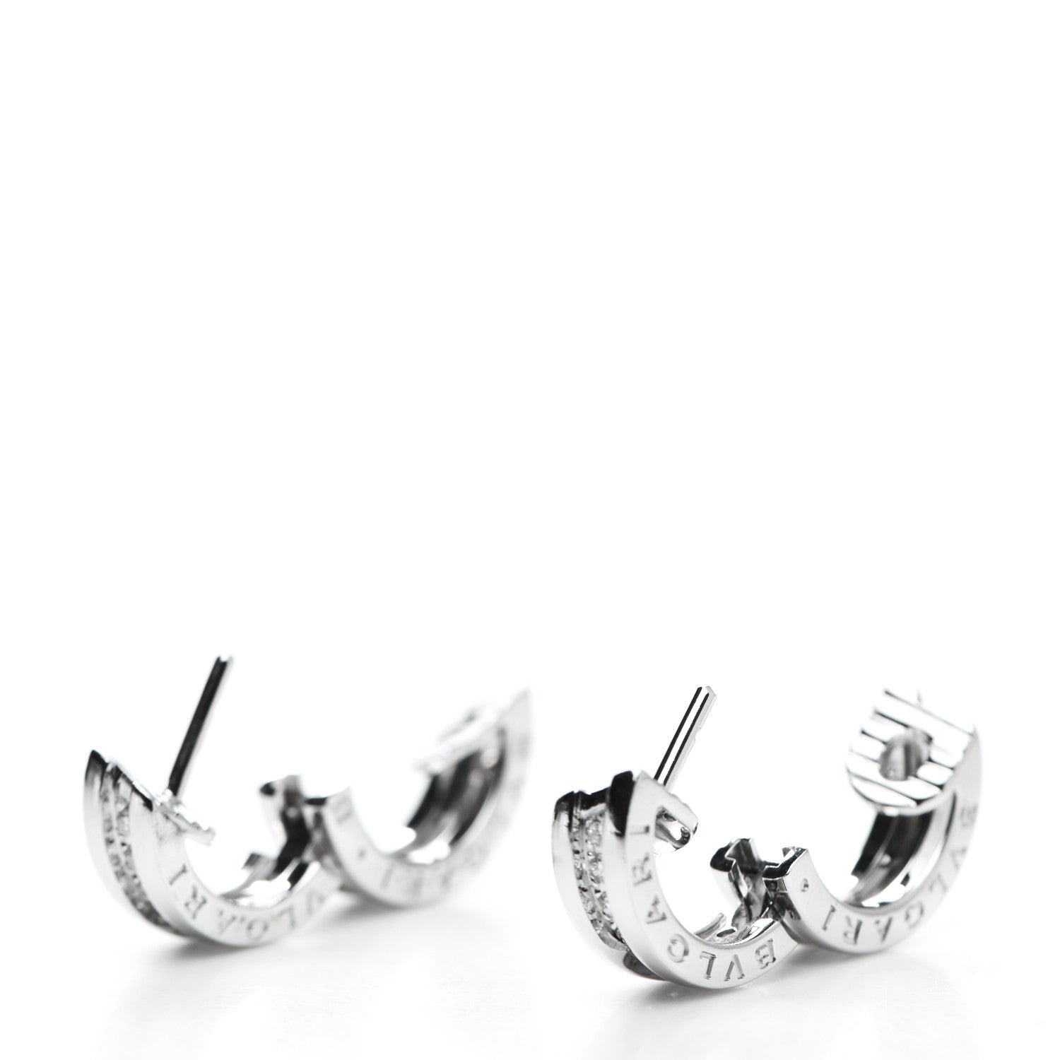 Bulgari 18K White Gold Diamond Small B.Zero1 Hoop Earrings 3 of 5