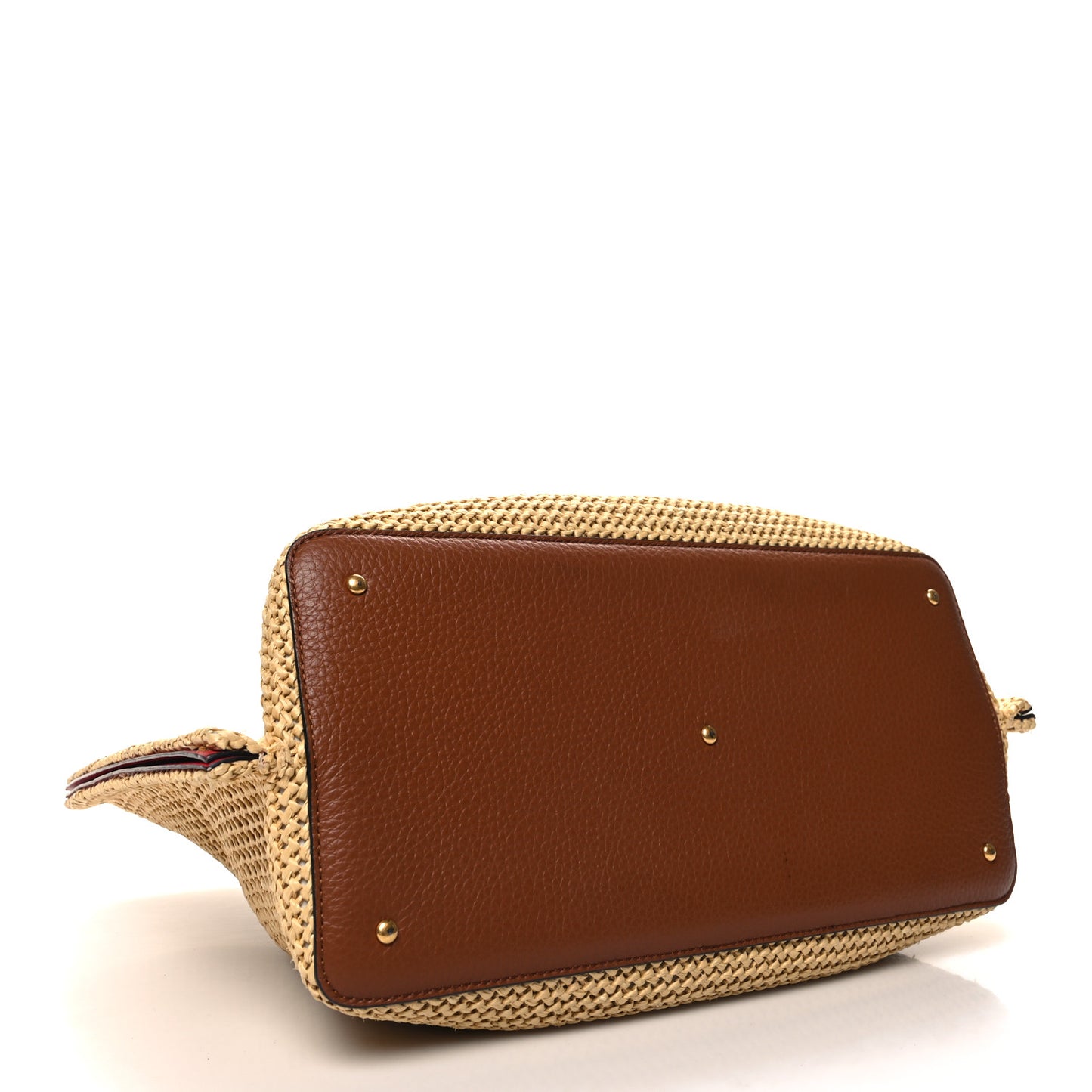 Raffia Grained Calfskin Medium Rockstud Vlogo Tote Naturale