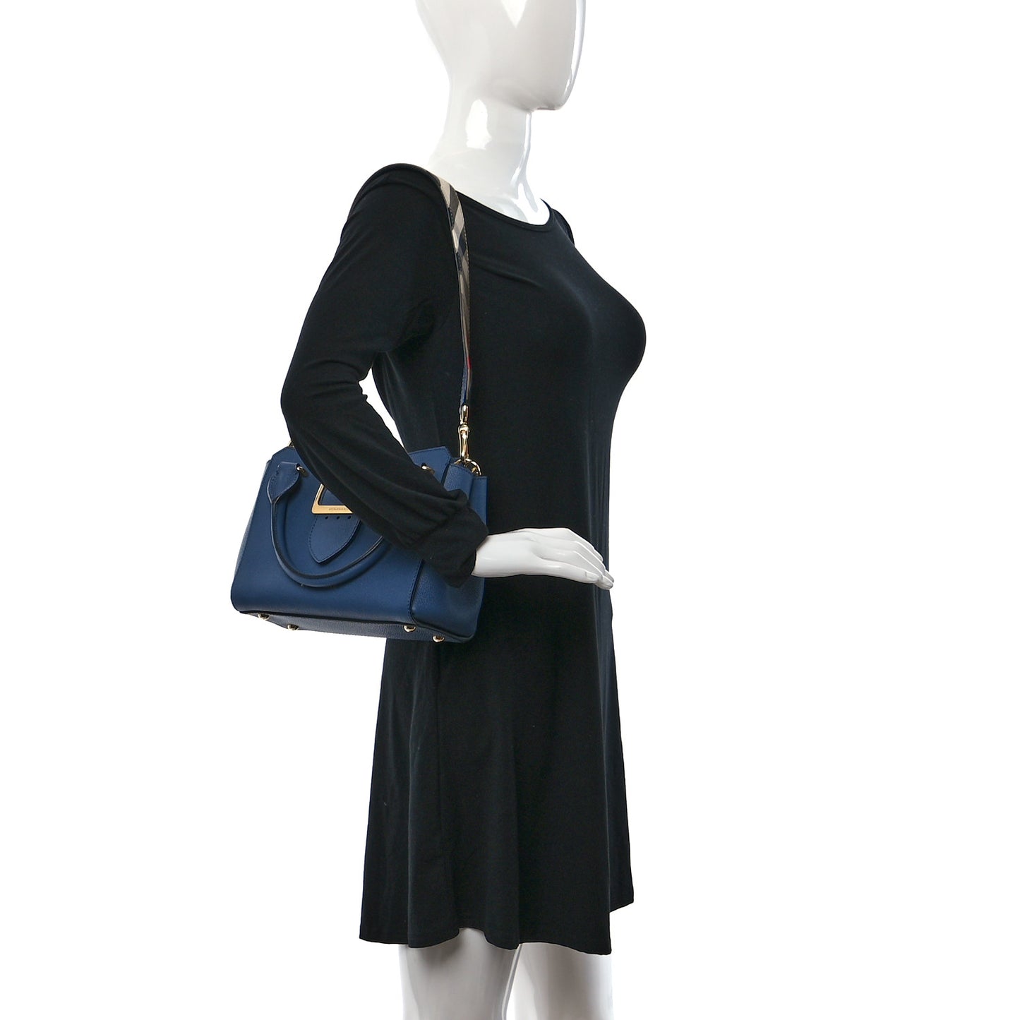 Soft Grain Calfskin Small Buckle Tote Steel Blue