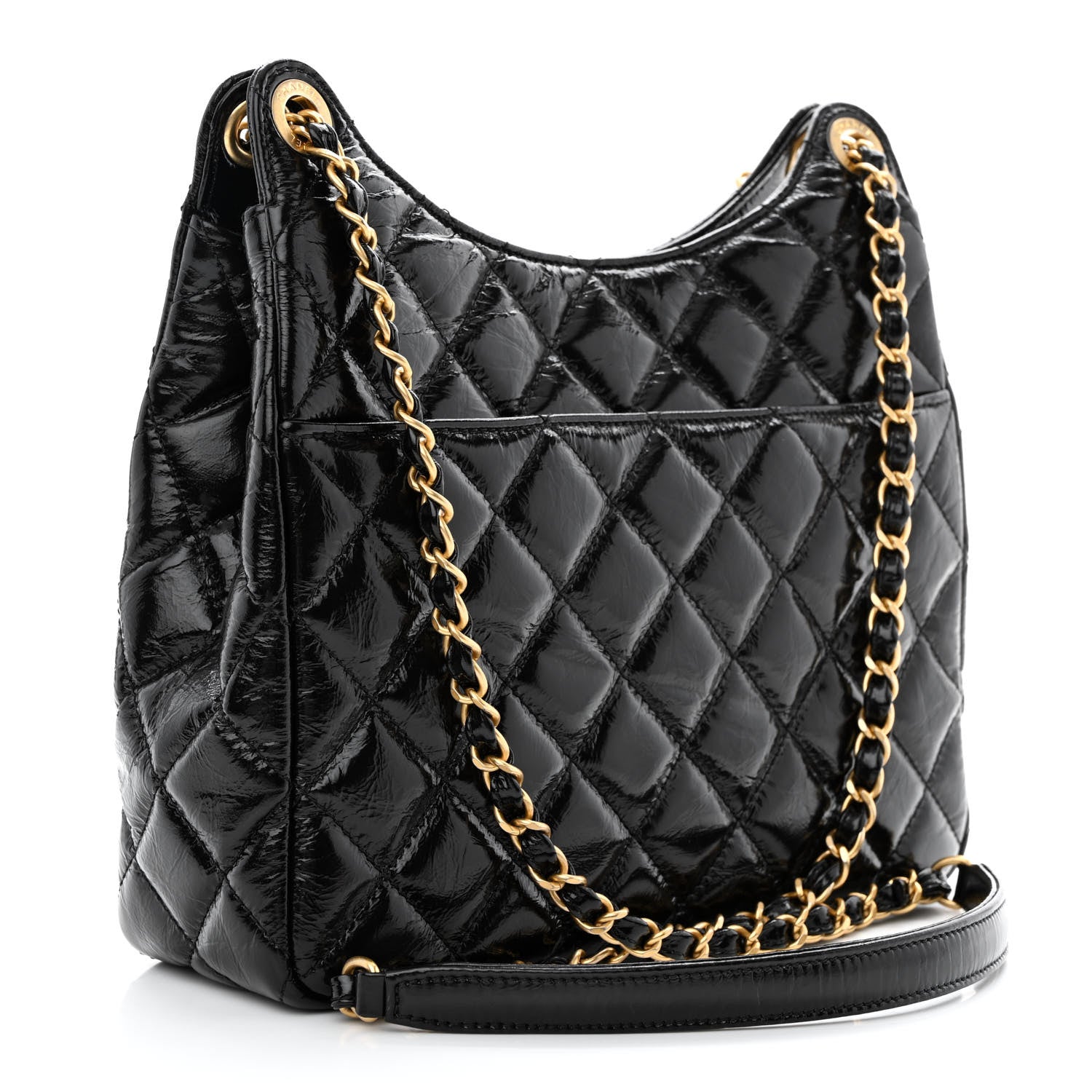 Chanel Shiny Crumpled Calfskin Quilted Wavy CC Hobo Black 3 of 12