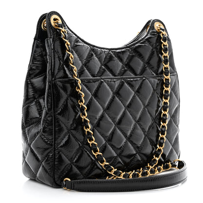 Chanel Shiny Crumpled Calfskin Quilted Wavy CC Hobo Black 3 of 12