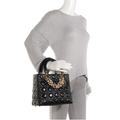 Christian Dior Lambskin Cannage Medium Pearl Lady Dior Black 2 of 7