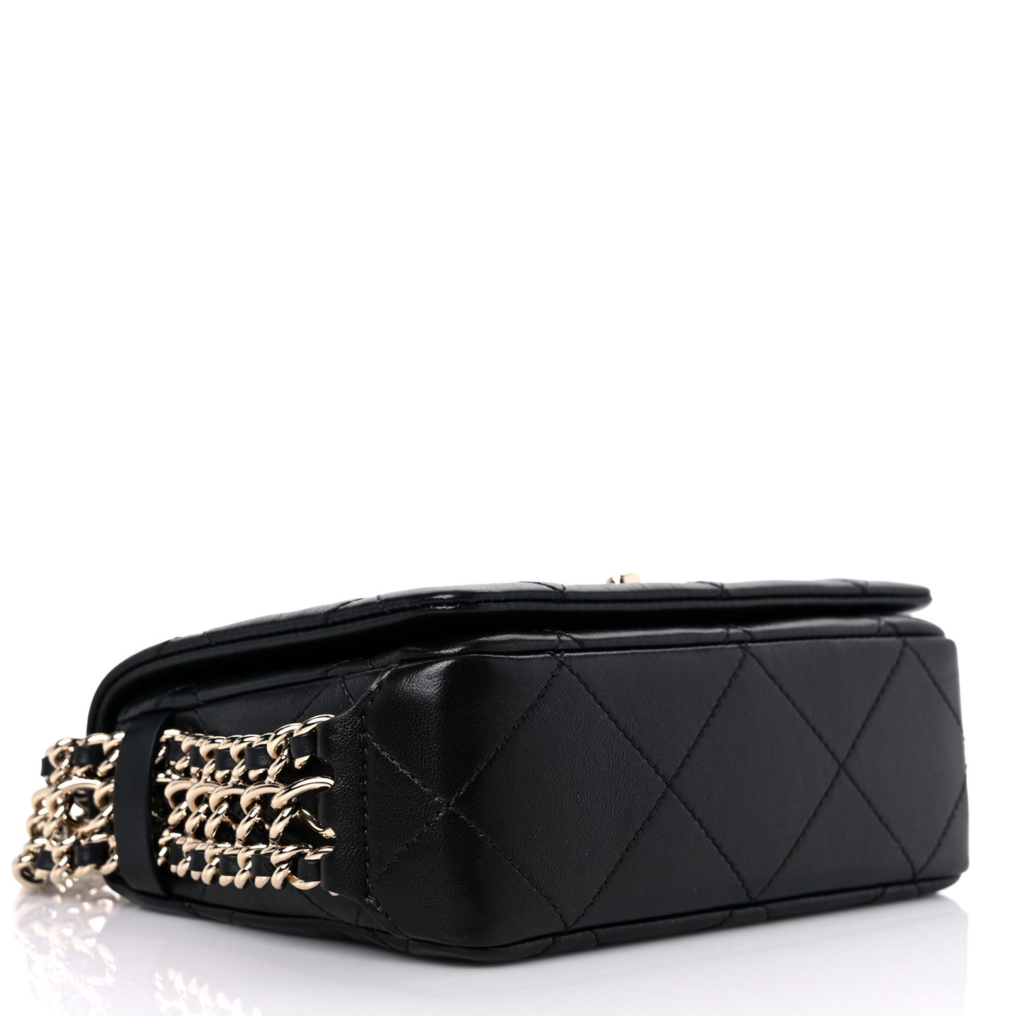 Lambskin Quilted Mini Chain Rows Flap Black