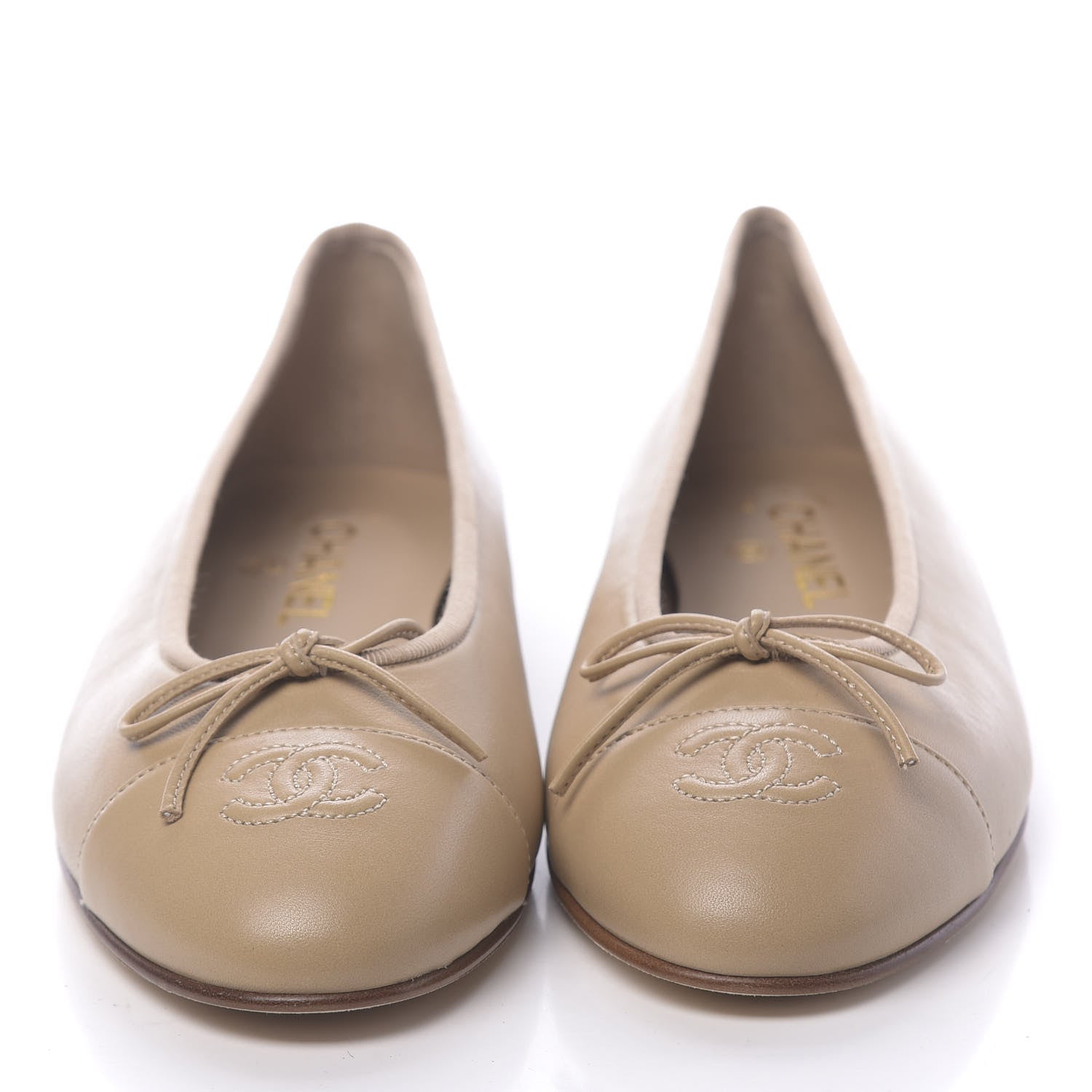 Chanel Lambskin Cap Toe CC Ballerina Flats 40.5 Beige 2 of 10