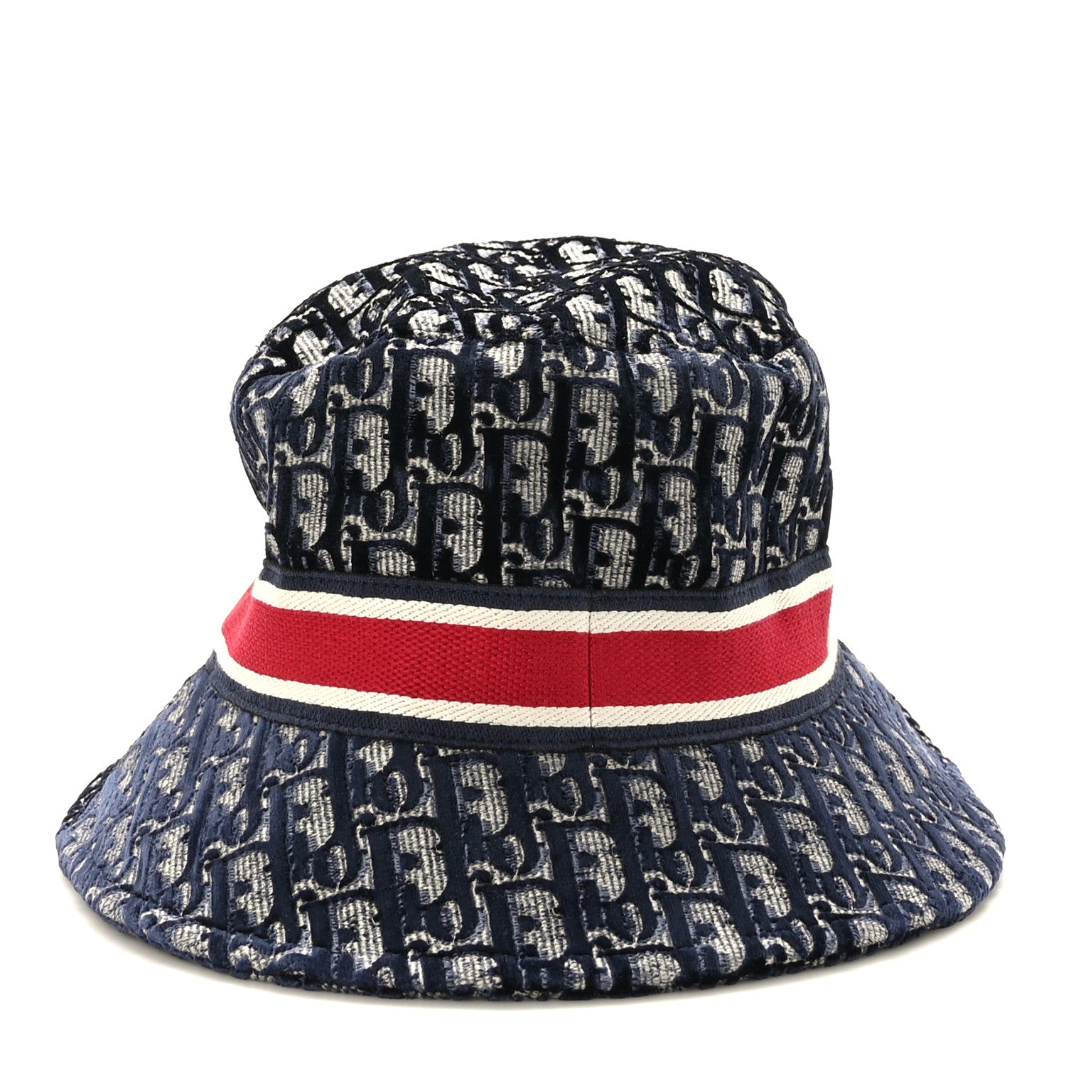 Christian Dior Velvet Oblique Large Brim Bucket Hat 59 Bleu Red