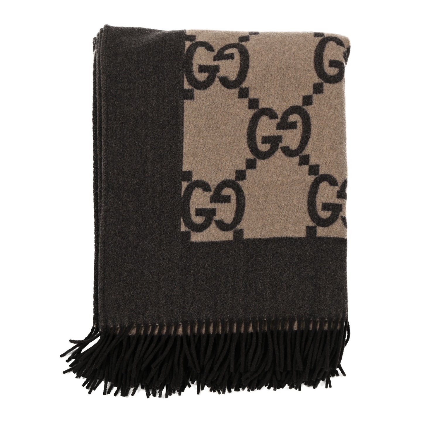 Wool Cashmere GG Monogram Blanket Dark Brown