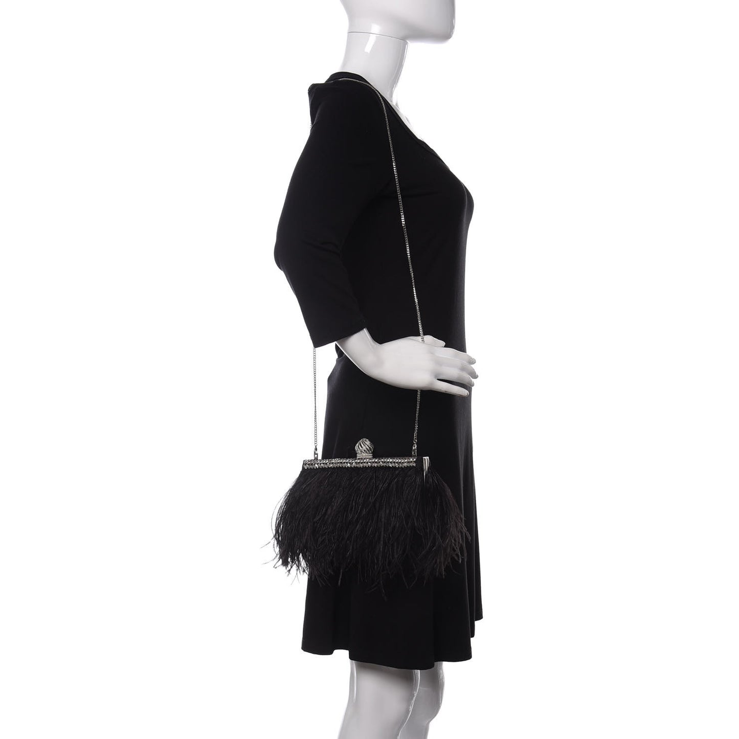 Satin Feather Crystal Embellished Celeste Clutch Black