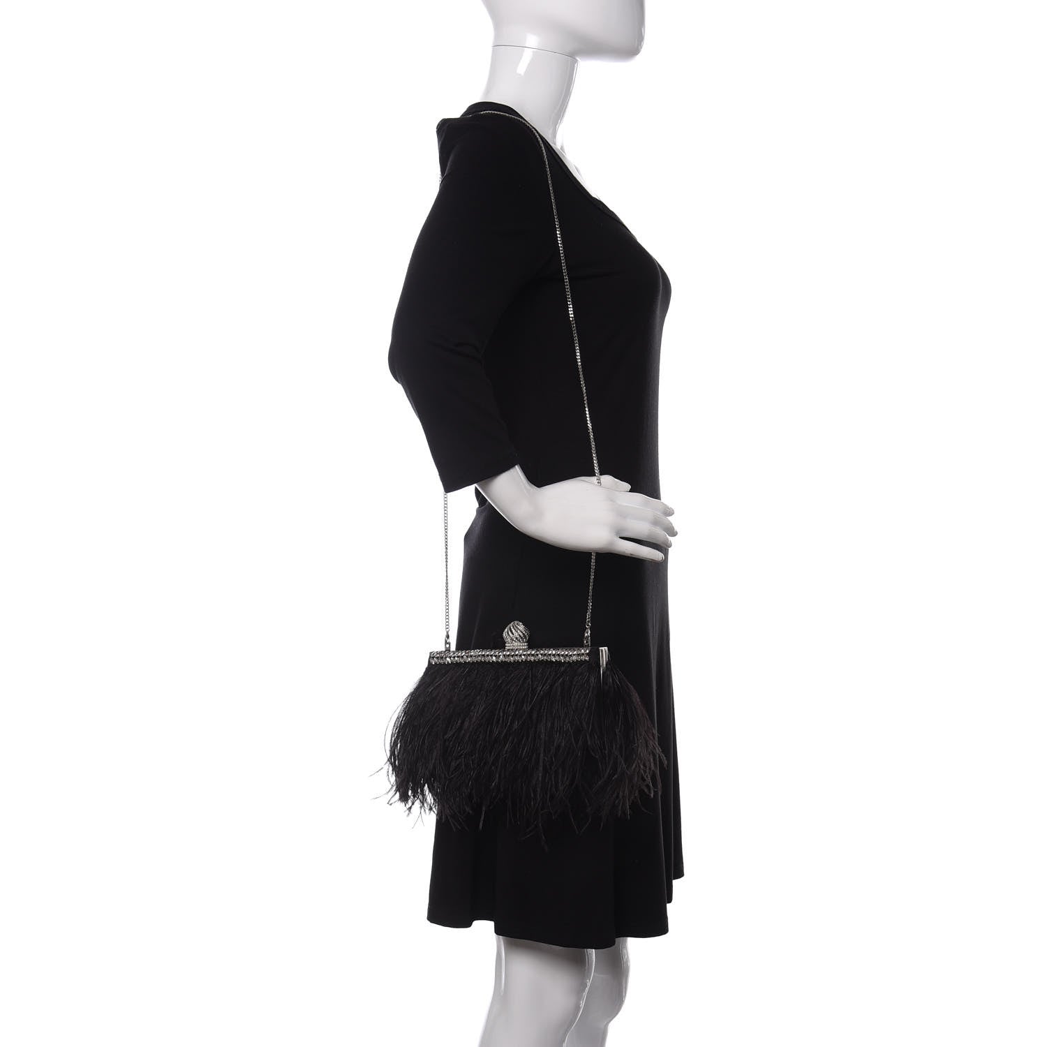 Jimmy Choo Satin Feather Crystal Embellished Celeste Clutch Black 2 of 7