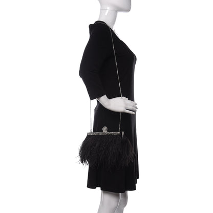 Jimmy Choo Satin Feather Crystal Embellished Celeste Clutch Black 2 of 7
