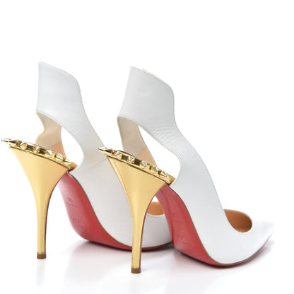 Christian Louboutin Kid Specchio Survivita 100 Slingback Pumps 38 White Gold 4 of 7
