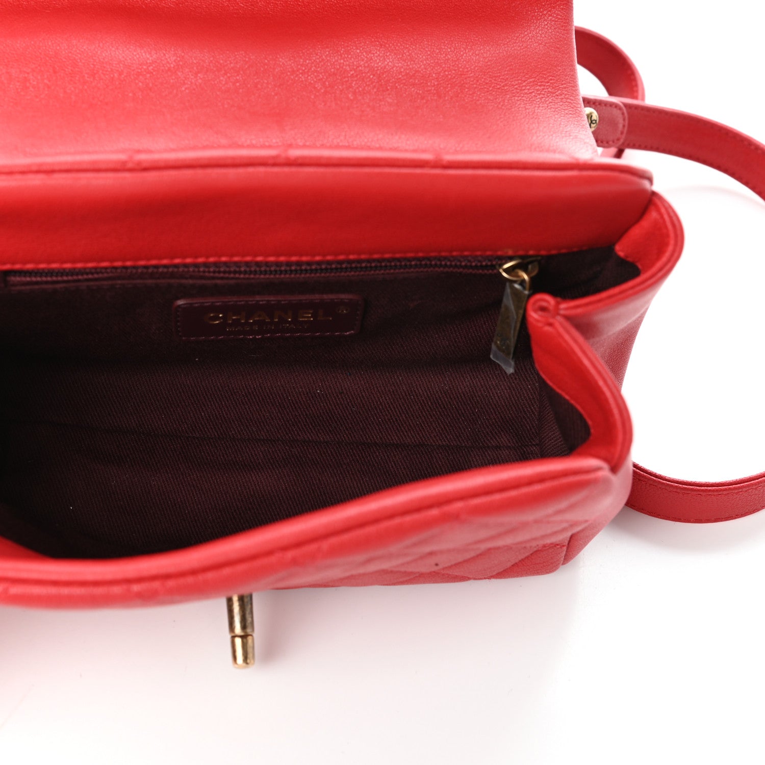Chanel Shiny Sheepskin Quilted Mini Trapezio Flap Red 5 of 10