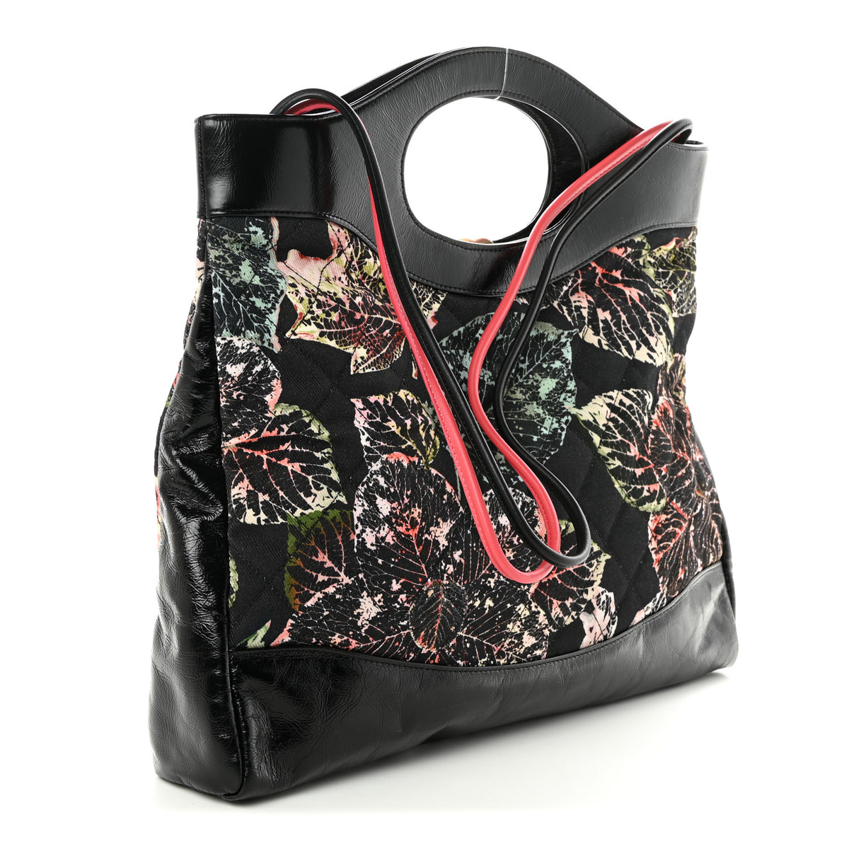 Patent Calfskin Canvas Printed Large 31 Shopping Bag Black
